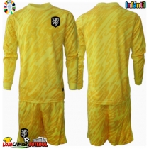 Camisa de Futebol Holanda Goleiro Equipamento Secundário Infantil Europeu 2024 Manga Comprida (+ Calças curtas)
